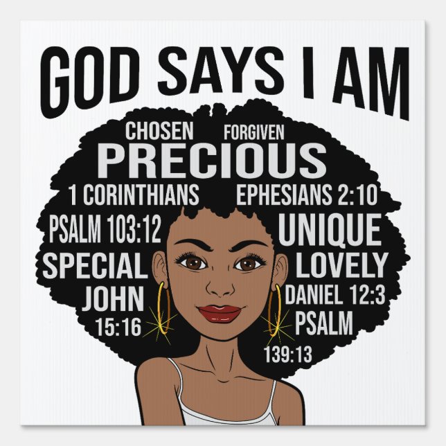God Says I AM Black Christian Women Melanin Sista Sign (Front)
