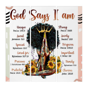 God Says I AM Black Christian Women Melanin Sista Triptych
