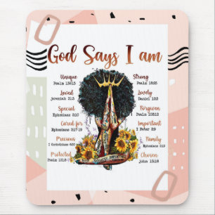 God Says I AM Black Christian Women Mouse Pad