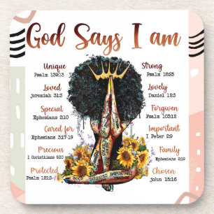 God Says I AM Black Christian Women Sista Melanin Beverage Coaster