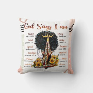 God Says I AM Black Christian Women Sista Melanin Throw Pillow