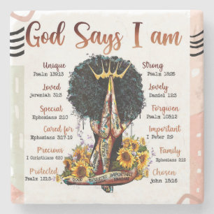 God Says I Am Black Queen Women Stone Coaster