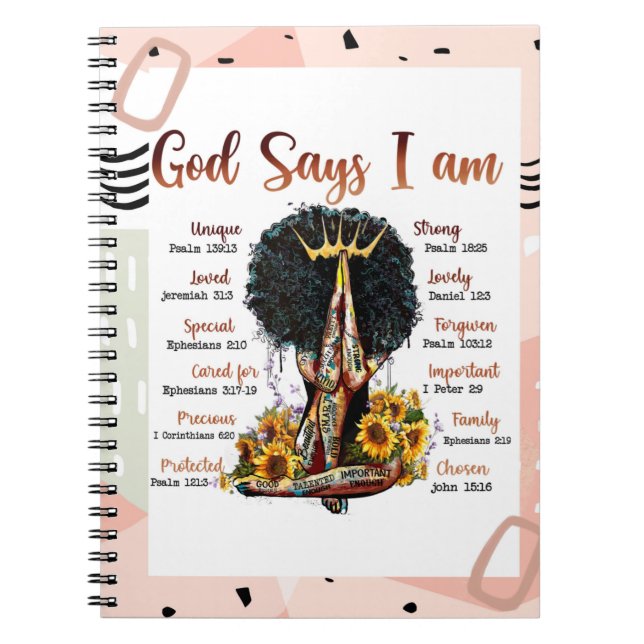 God Says I Am Black Women Queen Notebook (Front)