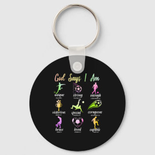 God Says I Am Christian Bible Verse Religious Socc Keychain