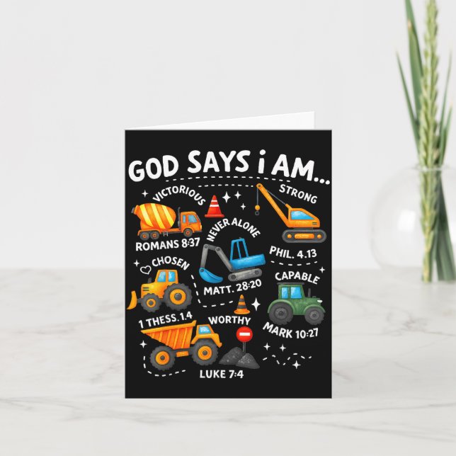 God Says I Am Christian Bible Verses Boys Construc Card (Front)