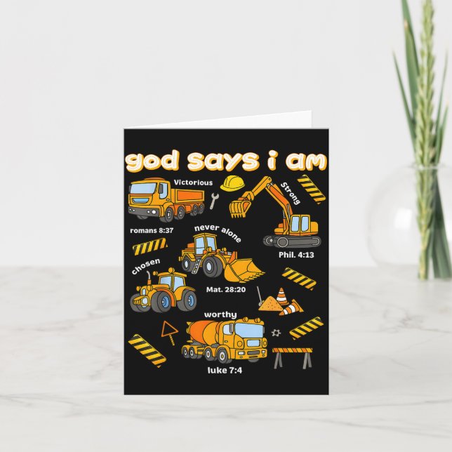 God Says I Am Christian Bible Verses Boys Construc Card (Front)