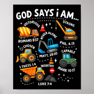 God Says I Am Christian Bible Verses Boys Construc Poster