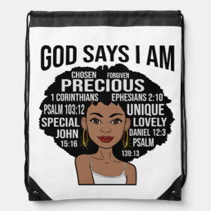 God Says I Am Christian Black Woman Melanin Sista  Drawstring Bag