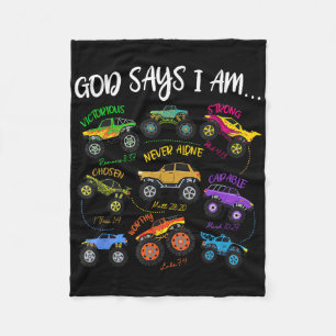 God Says I-am Christian Easter Truck Religious Boy Fleece Blanket