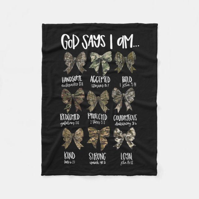 God Says I Am Christian Jesus Camo Coquette Bow Du Fleece Blanket (Front)
