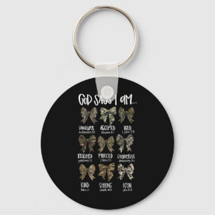 God Says I Am Christian Jesus Camo Coquette Bow Du Keychain