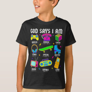 God Says I Am Christian Men Women Kids Retro 80s 9 T-Shirt