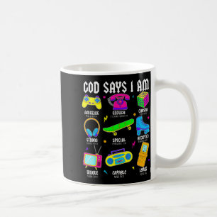 God Says I Am Christian Men Women Kids Retro 80's Coffee Mug