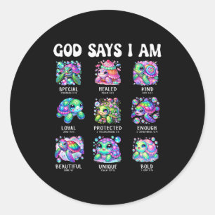 God Says I Am Cute Sea Turtle Scripture Design Classic Round Sticker
