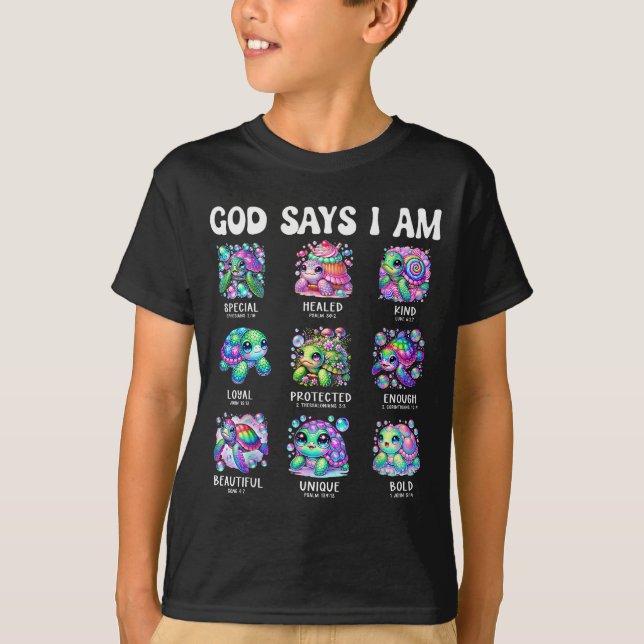 God Says I Am Cute Sea Turtle Scripture Design  T-Shirt (Front)