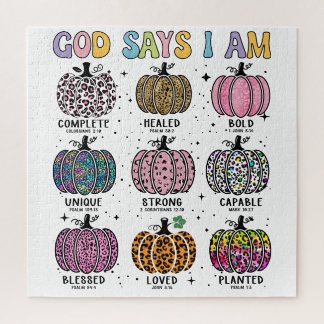 God says I am fall autumn harvest falling leaf Hal Jigsaw Puzzle (Vertical)