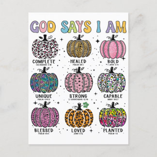 God says I am fall autumn harvest falling leaf Hal Postcard