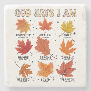 God says I am fall autumn harvest Thanksgiving fun Stone Coaster