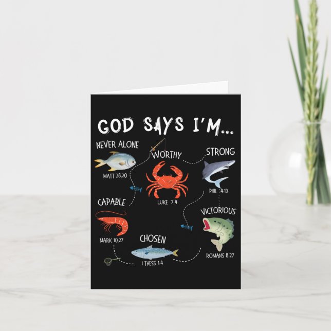 God Says I Am Fishing Christian Fisher Bible Verse Card (Front)