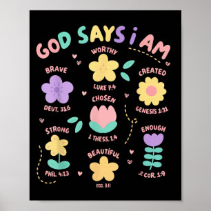 God Says I Am Flower Lover Kids Girl Christian Bib Poster