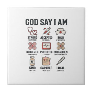 God Says I Am Nurse Faith Vintage Engraving Design Ceramic Tile