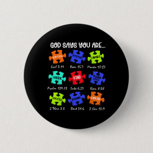 God Says You Are Autism Awareness Puzzle Be Kind C Button