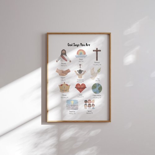 God says you are Christian kids affirmation poster