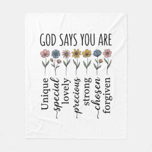 God Says You Are Floral Christian Vector Design_1 Fleece Blanket