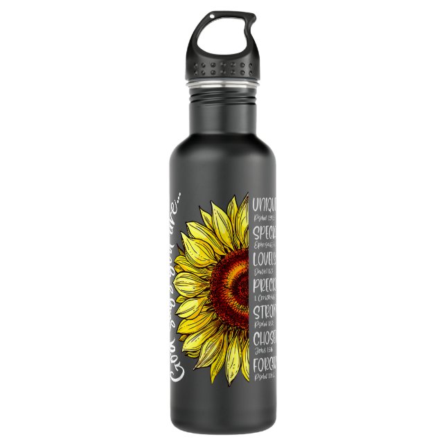 God Says You Are Sunflower Christian Bible Verses  Stainless Steel Water Bottle (Front)