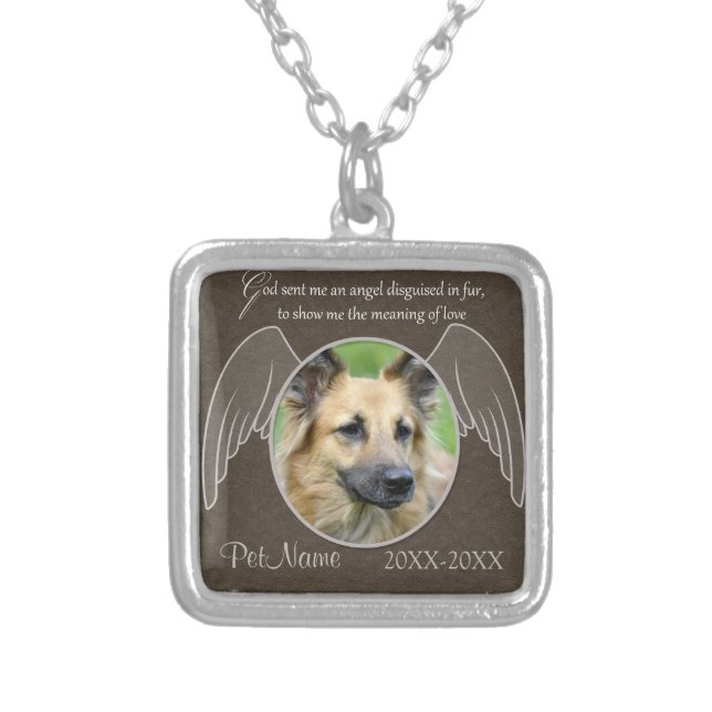 God Sent an Angel Pet Sympathy Custom Silver Plated Necklace (Front)