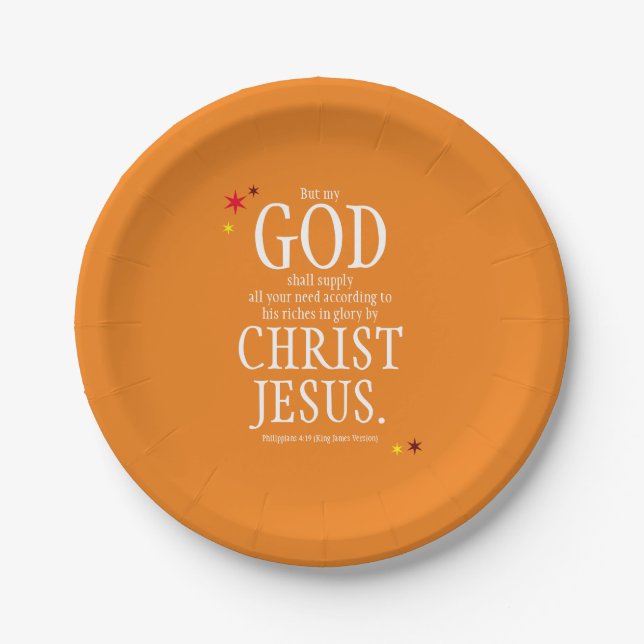"GOD Shall Supply" - Bible Verse Thanksgiving Day Paper Plates (Front)