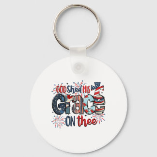 God Shed His Grace On Thee 4th Of July Groovy Patr Keychain