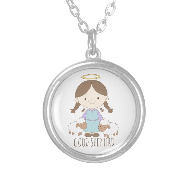 "God Shepherd" Christiant Silver Plated Necklace (Front)