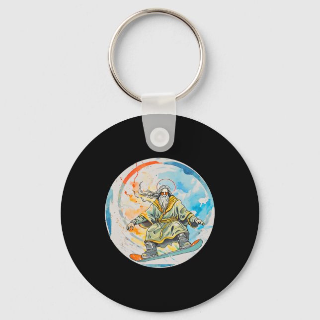 God Snowboarding With Jesus Christ Prayer Lord Chu Keychain (Front)
