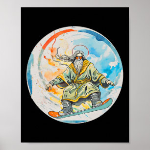 God Snowboarding With Jesus Christ Prayer Lord Chu Poster
