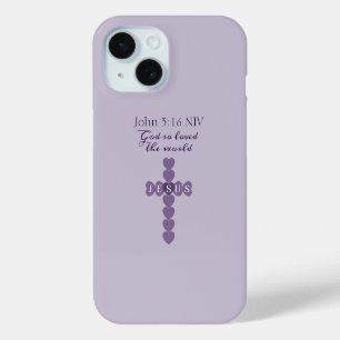 God So Loved the World Lavender Heart Cross iPhone 15 Case