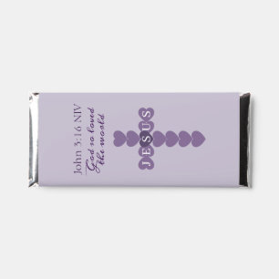 God So Loved the World Lavender Heart Cross Hershey Bar Favors