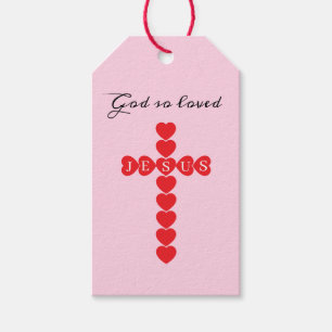 God So Loved the World Red Heart Cross Pink Gift Tags