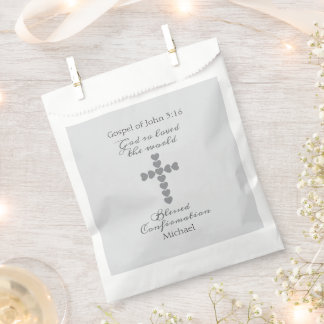 God So Loved the World Silver Heart Cross Gray Favor Bag