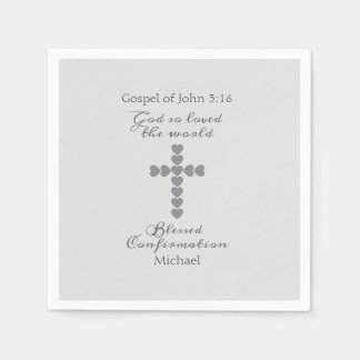 God So Loved the World Silver Heart Cross Gray Napkins