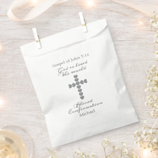 God So Loved the World Silver Heart Cross White Favor Bag