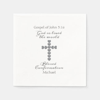 God So Loved the World Silver Heart Cross White Napkins