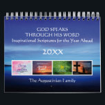 GOD SPEAKS Inspirational Scripture PERSONALIZED Calendar<br><div class="desc">This is a modern, stylish CHRISTIAN CALENDAR with vibrant images and popular verses of Scripture from the Bible to help remind you of the God who speaks through His inspirational Word throughout the year ahead. The front and back covers show a peaceful image of blue still waters. On the front...</div>