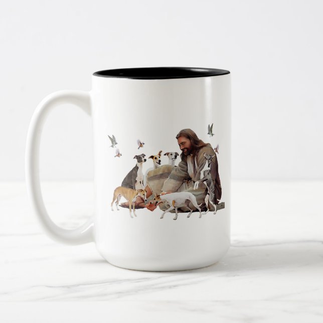 God Surrounded By Whippet  Two-Tone Coffee Mug (Left)