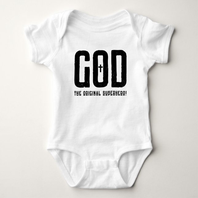 God The Original Superhero Biblical Cross Baby Bodysuit (Front)