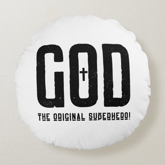God The Original Superhero Biblical Cross Round Pillow (Front)