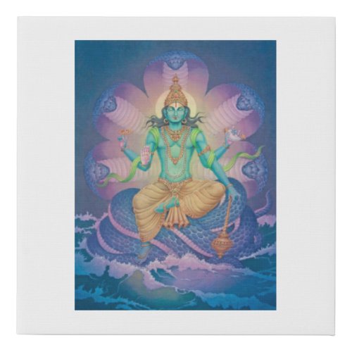 God Vishnu on a giant divine snake Sheshanaag Faux Canvas Print