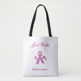 God Walks Beside Me Breast Cancer Awareness Tote Bag