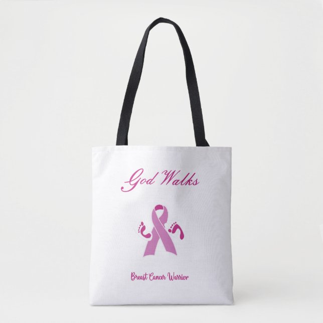 God Walks Beside Me Breast Cancer Awareness Tote Bag (Front)