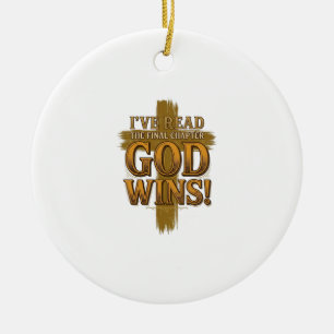 God Wins Christian Vintage Cross Typography Shirt_ Ceramic Ornament
